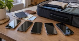 Cinco teléfonos preparados para un viaje a Cuba