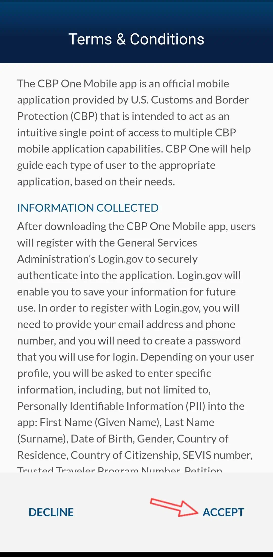 Aplicación CBP One