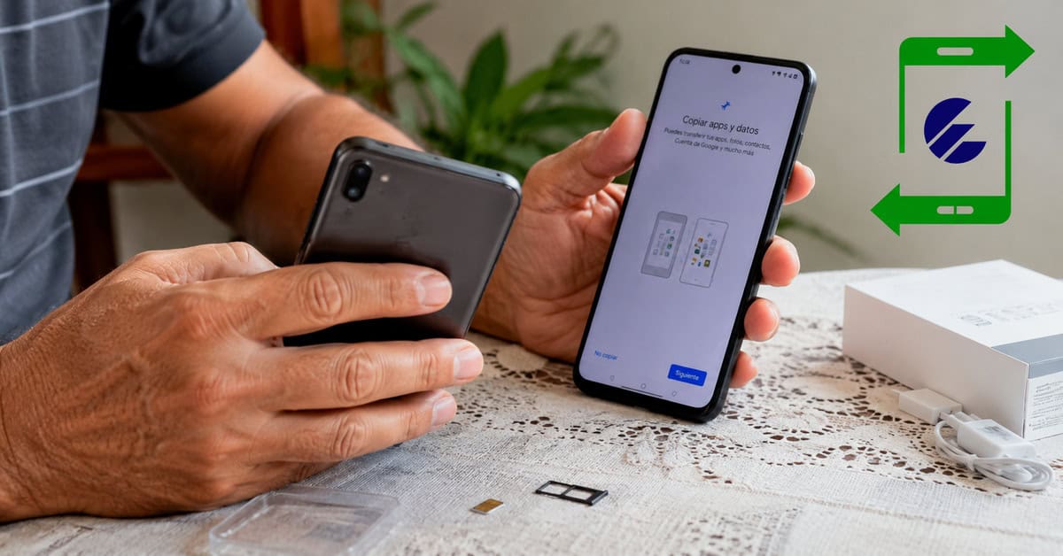 Persona configurando un teléfono Android nuevo al cambiar de dispositivo para usar Transfermóvil en Cuba