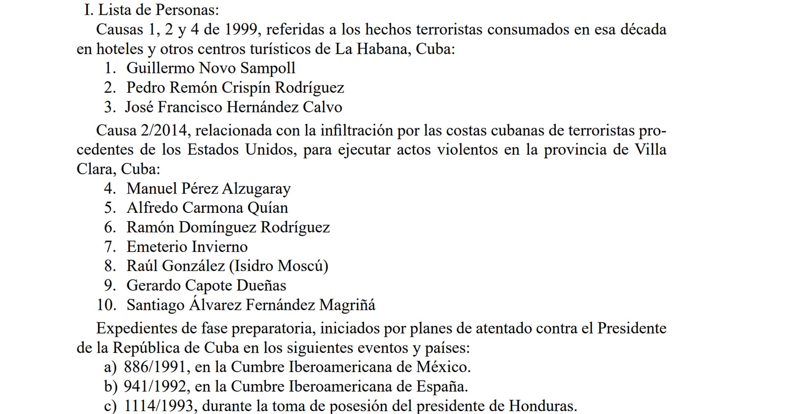 Cuba Publica Lista de Terroristas