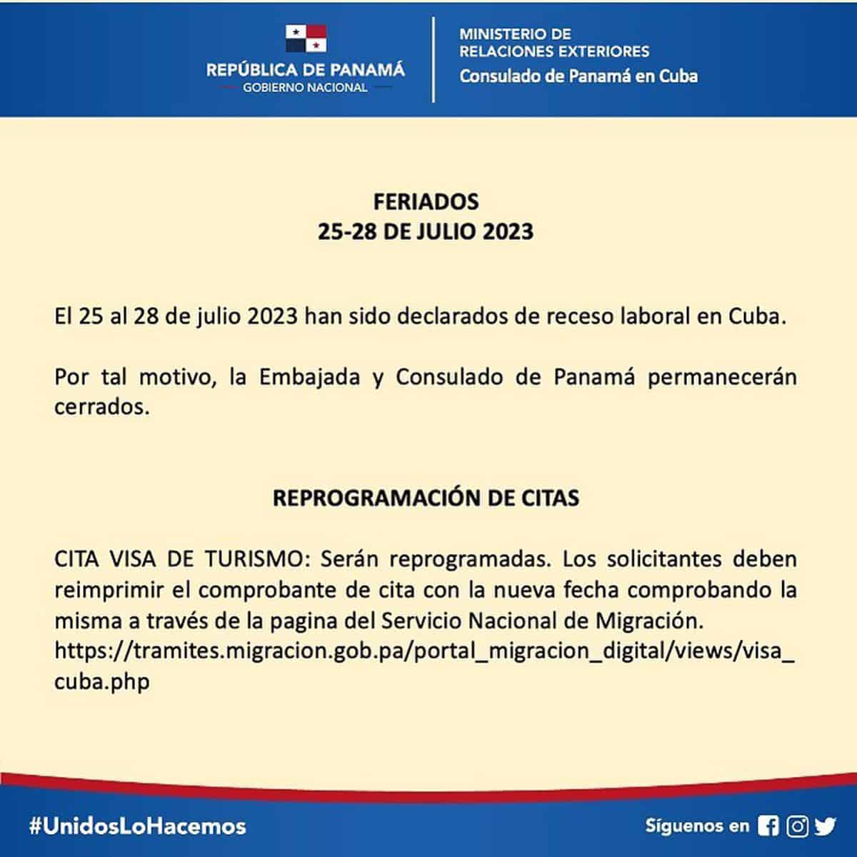 Días Feriados Embajada de Panamá