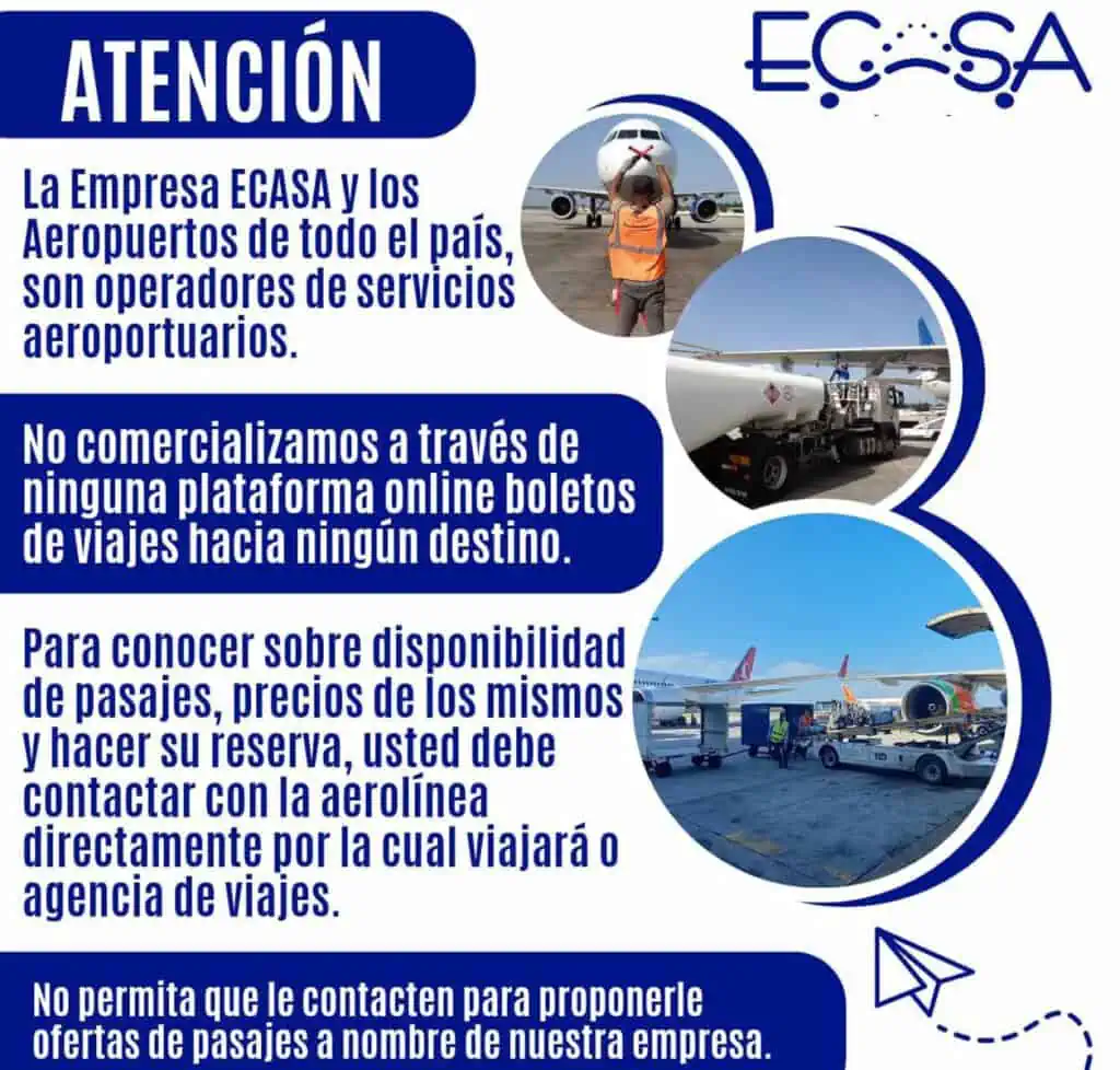 ECASA Advierte Sobre Posibles Estafas de Venta de Pasajes Imagen
