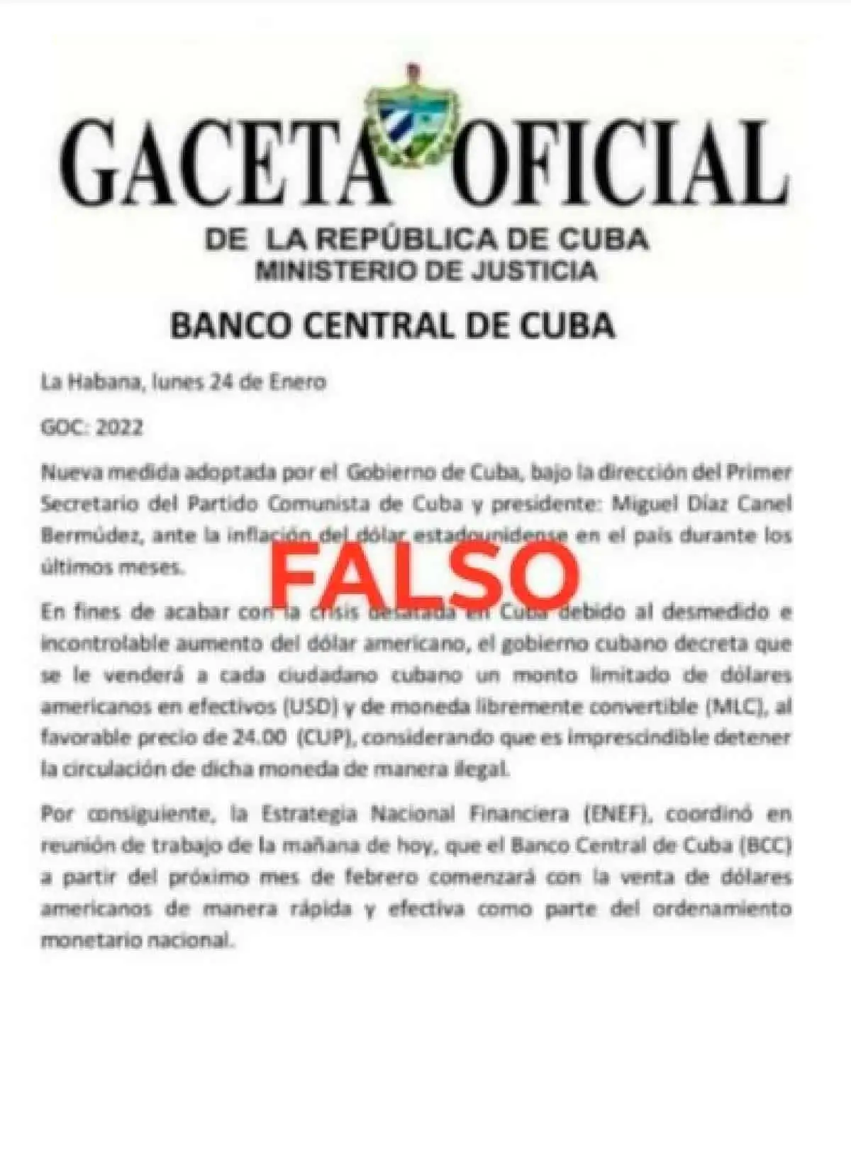 El Banco Central de Cuba niega noticia falsa sobre la venta de divisas