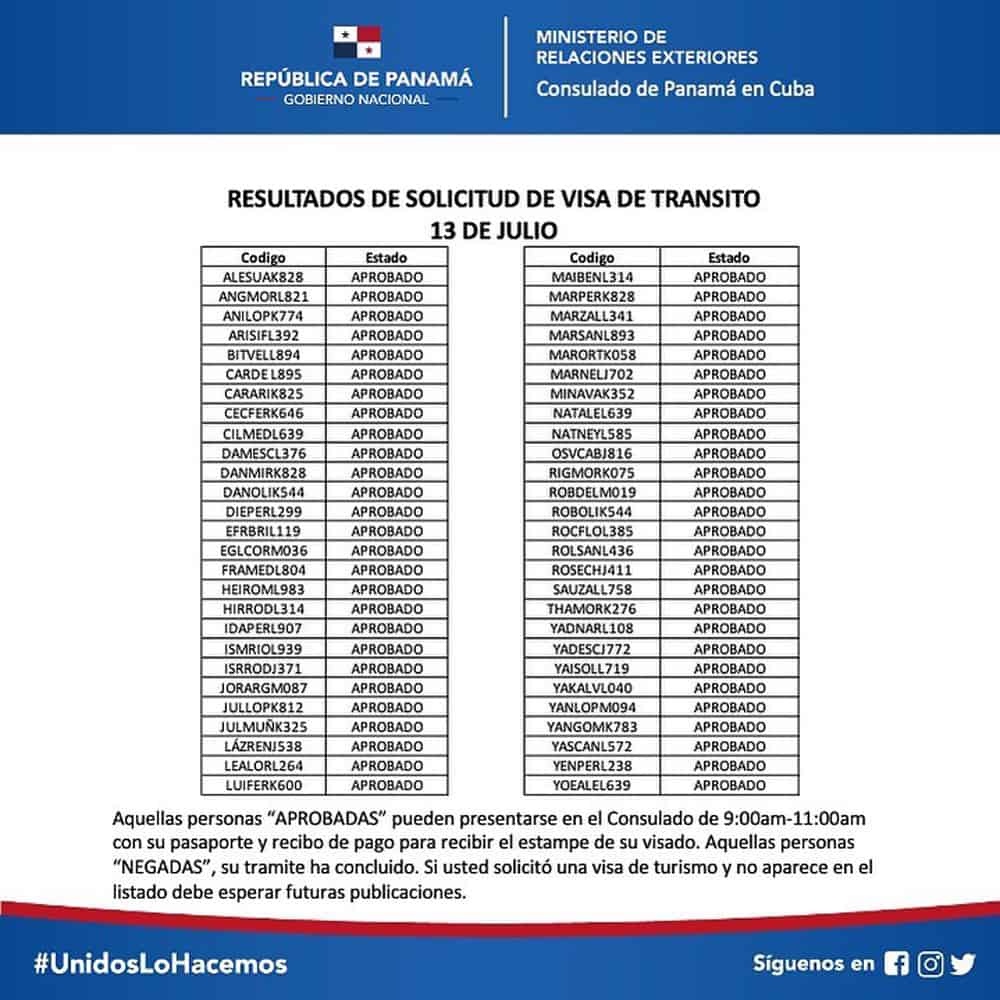 Embajada de Panamá Informa Resultados sobre Visa de Tránsito 13 de julio