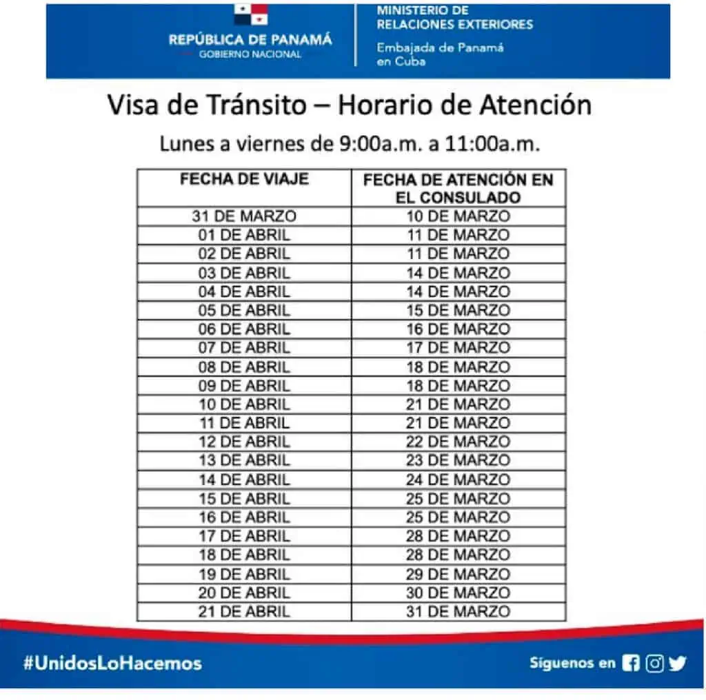 Horario de atencion para la Visa de transito a Panama