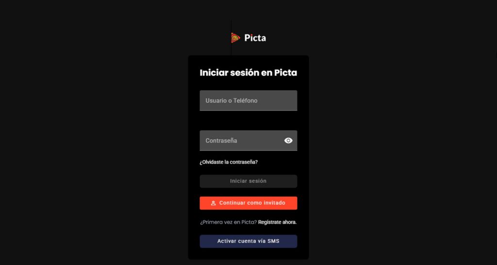 Pantalla de Inicio de Sección en Picta