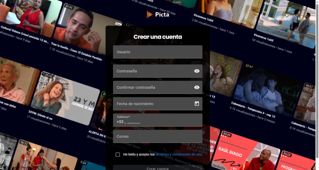 Creación de Cuenta en Picta