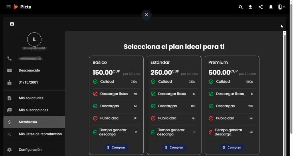 Planes de Membresía en Picta