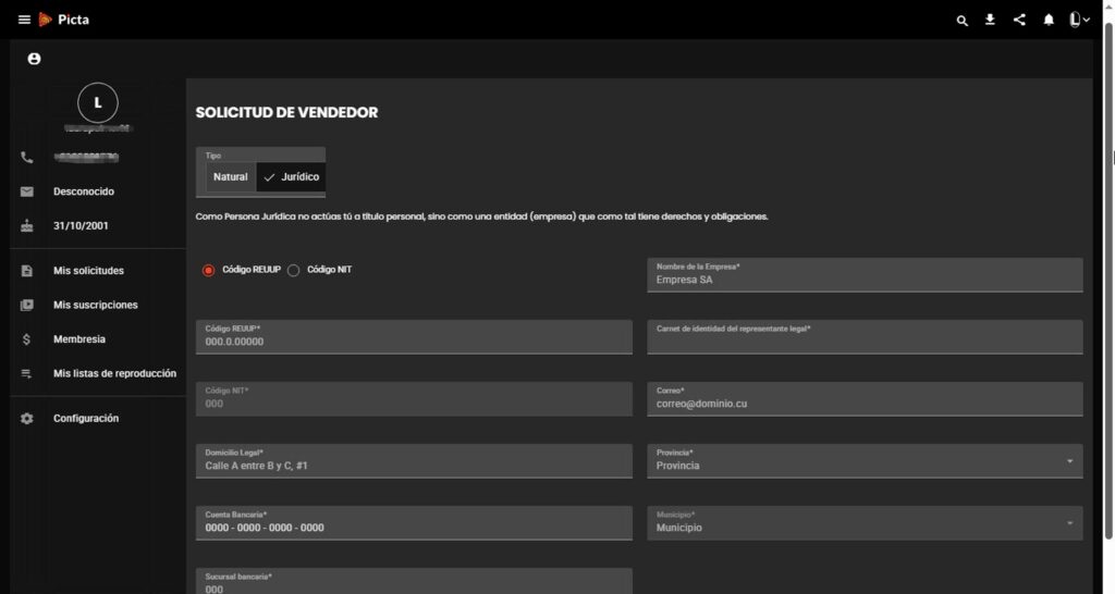 Solicitudes de Vendedor