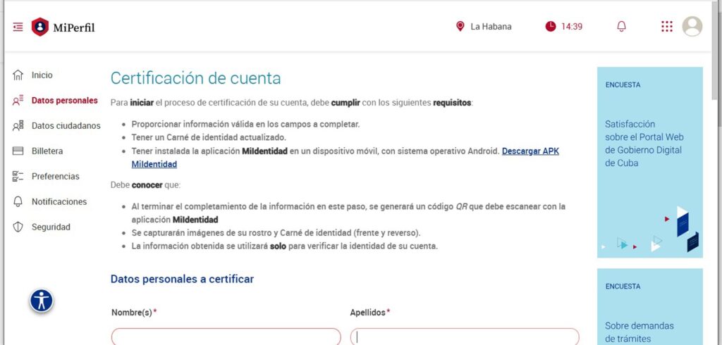 Datos de Certificación de Cuenta
