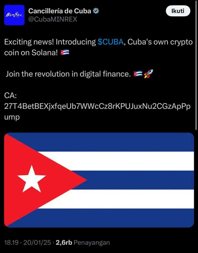 Publicación Falsa en X Sobre Criptomoneda de Cuba