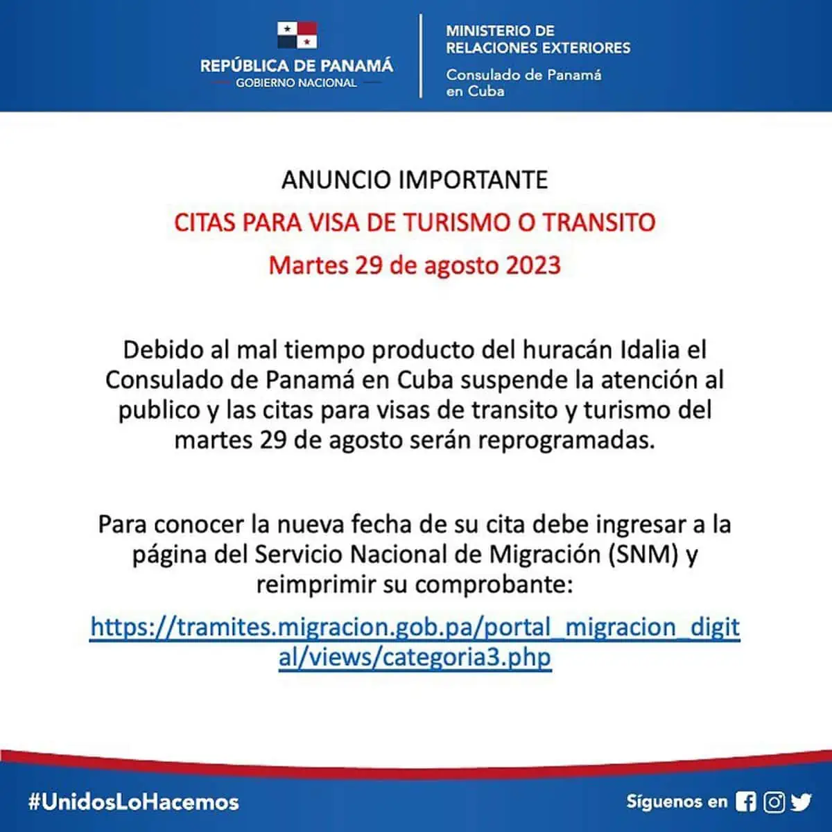Reprogramación de Citas Embajada de Panamá 28 de Agosto 2023