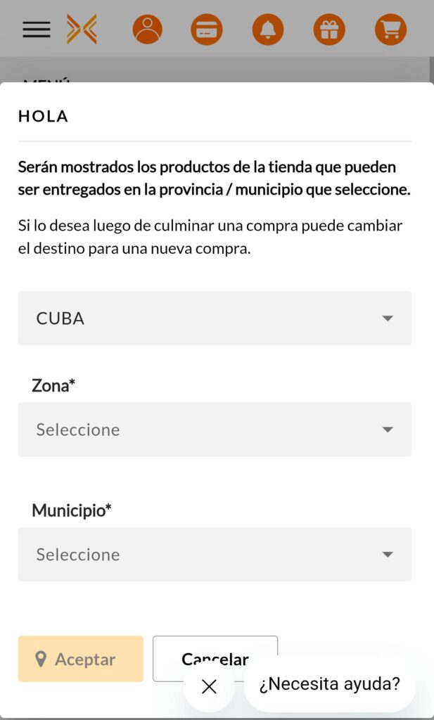 Seleccionar zona, provincia y municipio