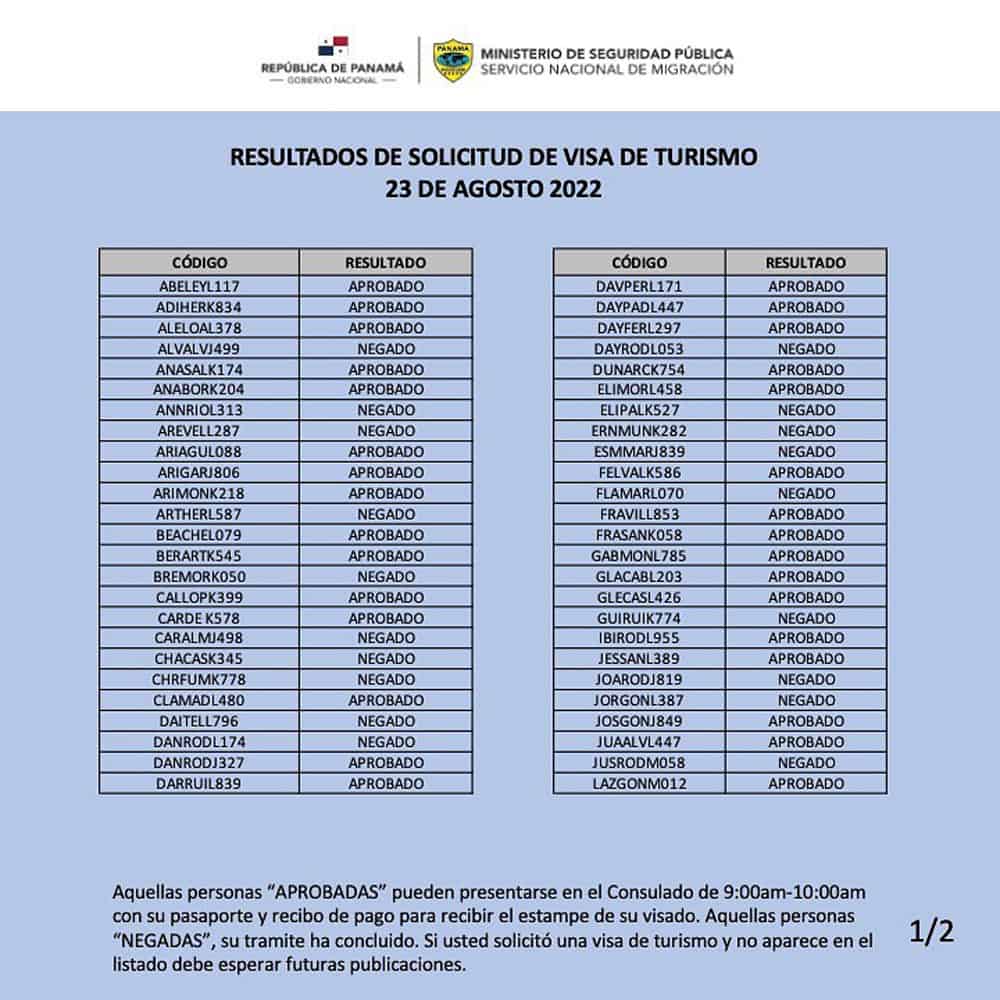 Embajada de Panamá ofrece Nuevos Resultados para Solicitudes de Visas de Turismo y Transito 23 de Agosto