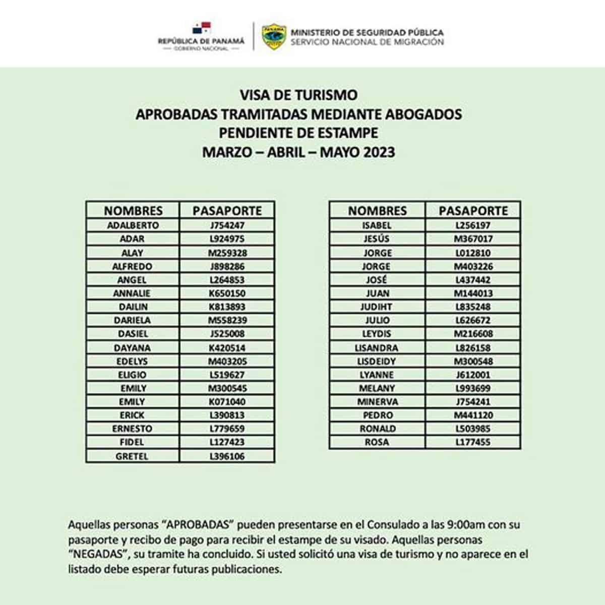 Visa de Turismo Aprobados Tramitados Mediante Abogados