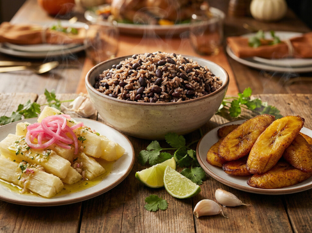 Acompañamientos cubanos para Thanksgiving: moros y cristianos, yuca con mojo y plátanos maduros