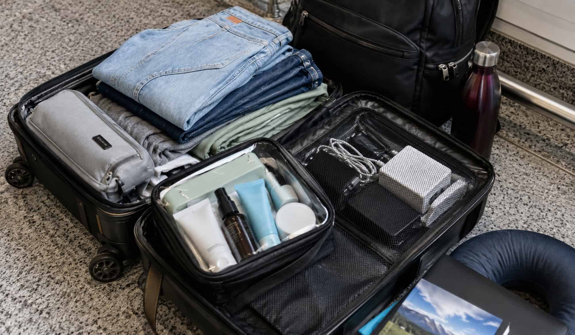 Maleta con ropa, artículos de aseo y objetos personales para viajar a Cuba