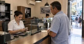 Empleada cuenta billetes mientras atiende a un cliente en una casa de cambio privada en Cuba.