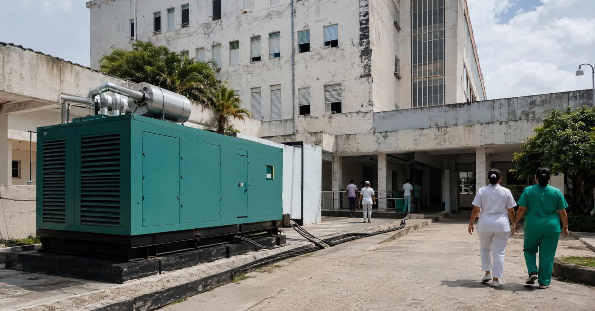 Hospital público cubano con un generador eléctrico de respaldo durante la crisis energética