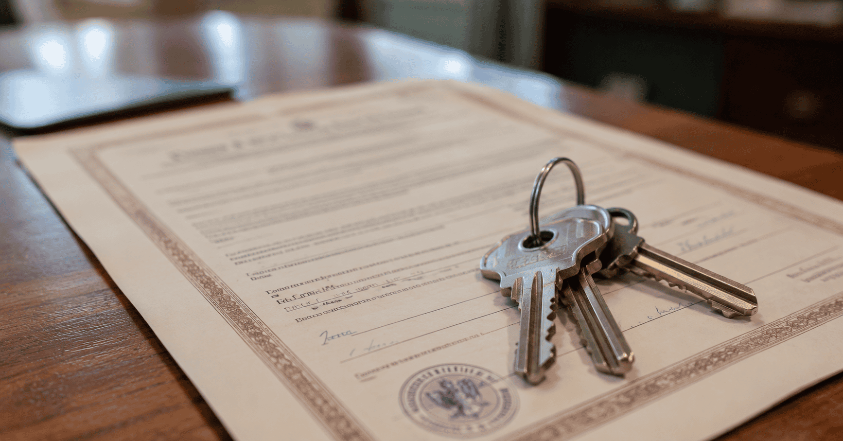 Llaves metálicas sobre documentos de propiedad de una vivienda, imagen representativa de los trámites para vender o heredar una casa en Cuba.