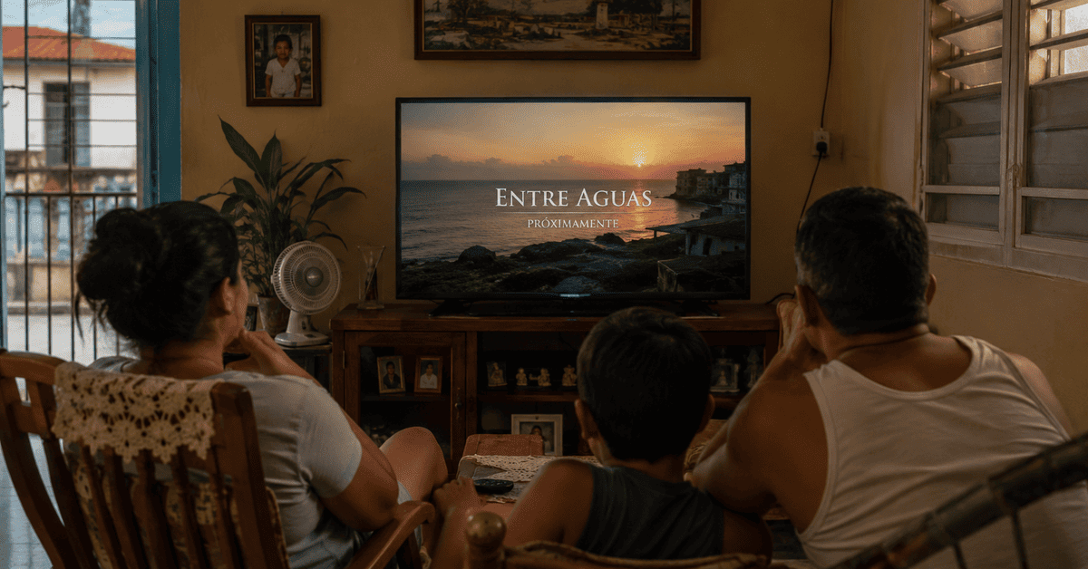 Una familia cubana observa la televisión desde la sala de su casa mientras sigue el estreno de una nueva telenovela nacional.