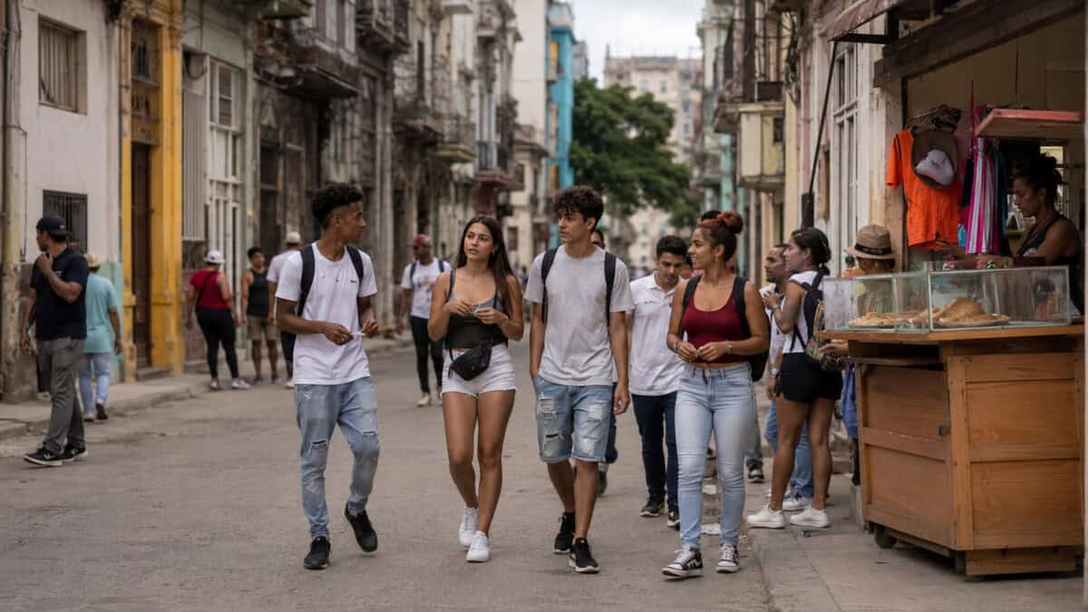 Jóvenes cubanos caminan por una calle de La Habana mientras el Gobierno presenta reformas económicas para impulsar el empleo y reducir la emigración.