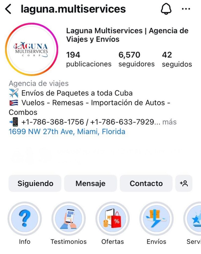 Perfil en Instagram de Laguna Multiservices