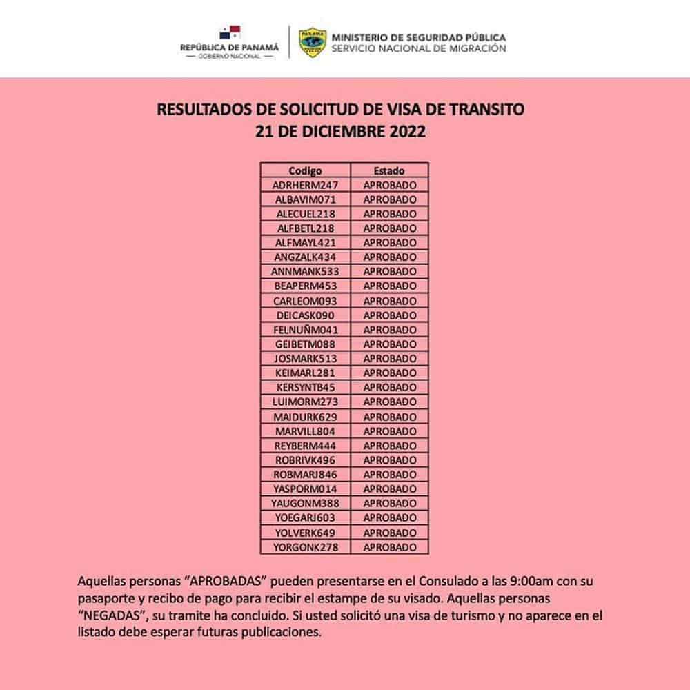 listado resultados visa de transito panama 21 diciembre