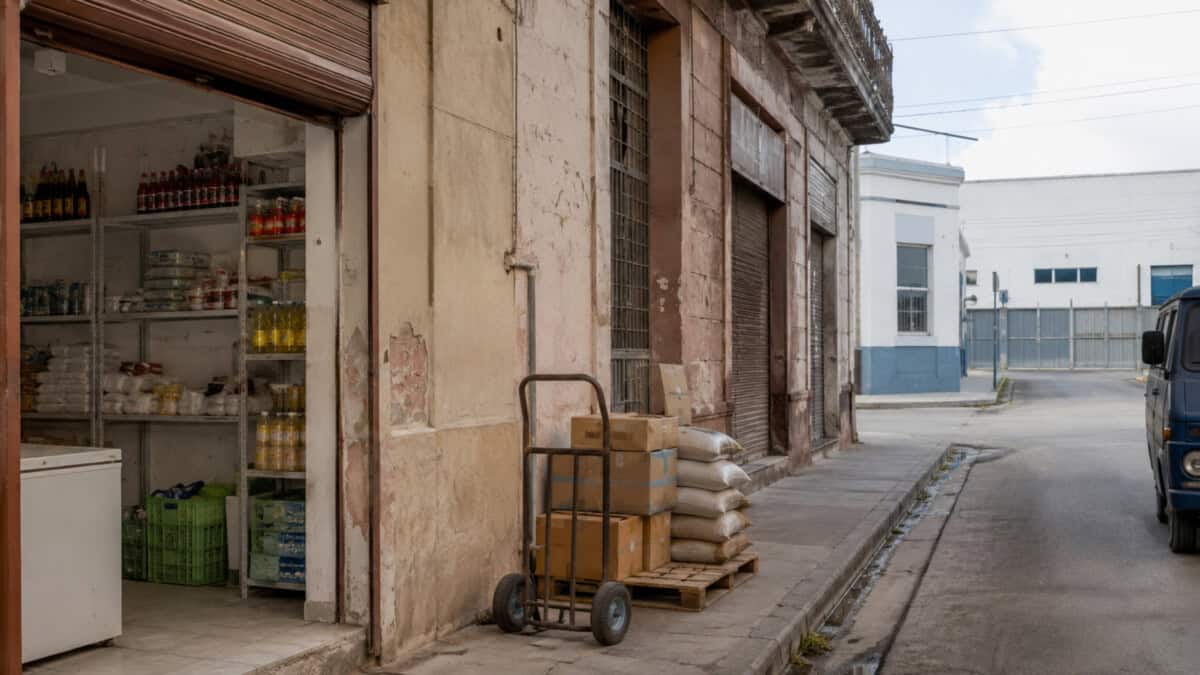 Pequeño negocio privado con mercancías en una calle de Cuba