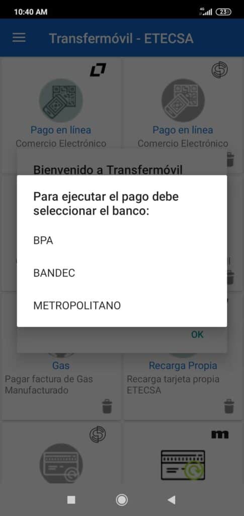 pago seleccionar banco