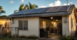 Paneles solares instalados en una vivienda para alimentar luces y ventiladores durante un apagón en Cuba