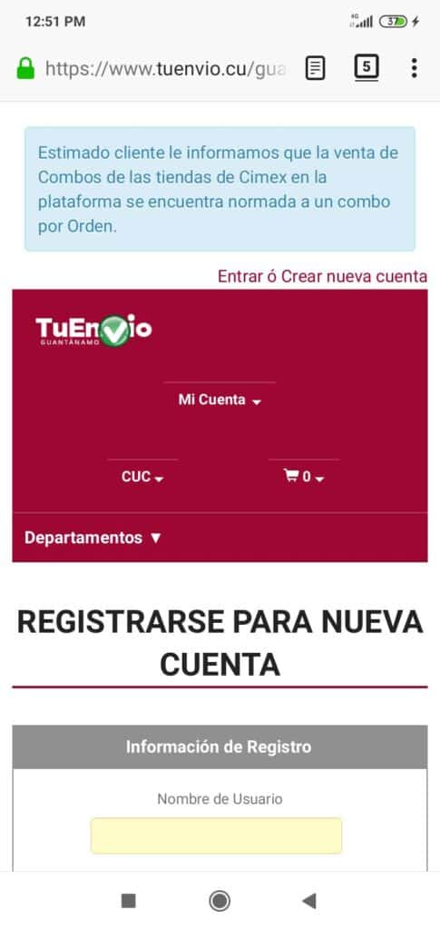 registrarse en tuenvio