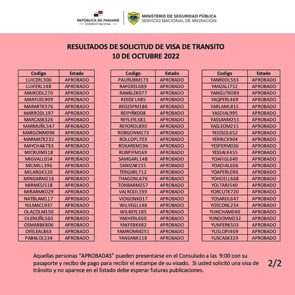 resultados de visas de transito octubre