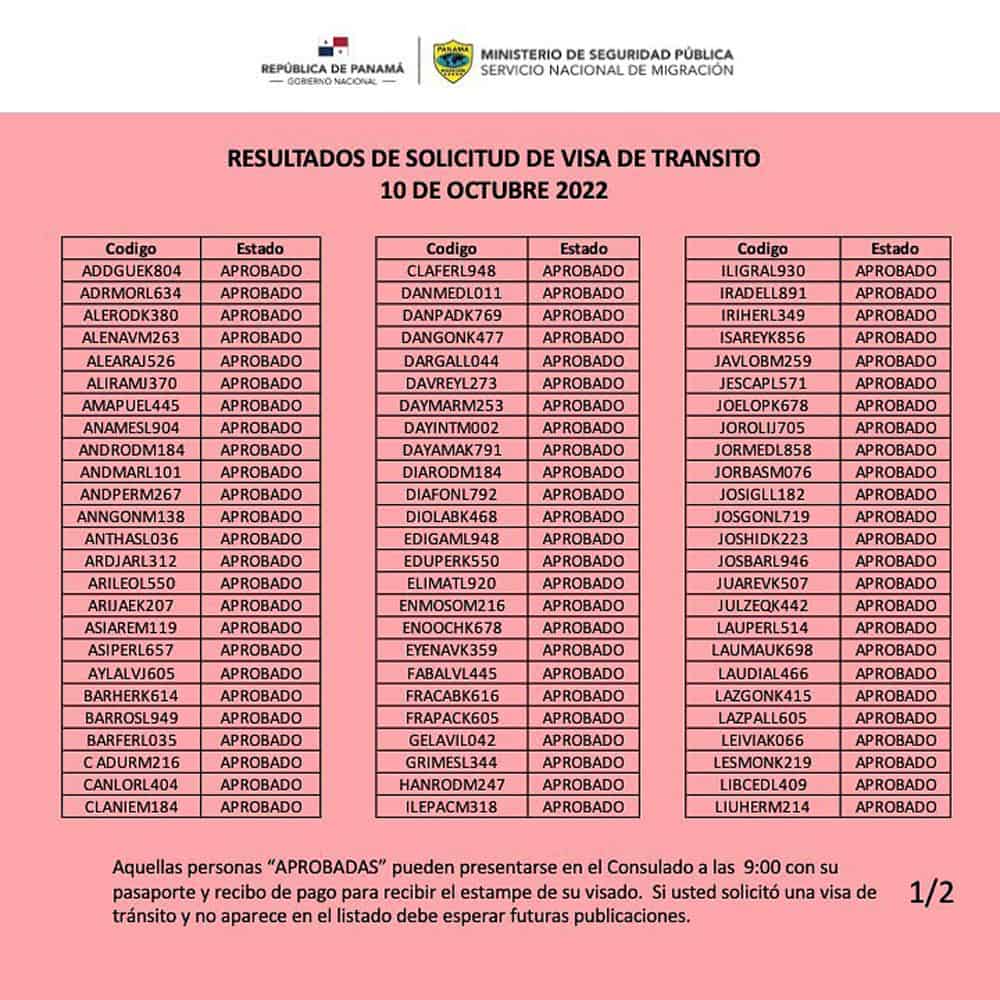 resultados de visas de transito