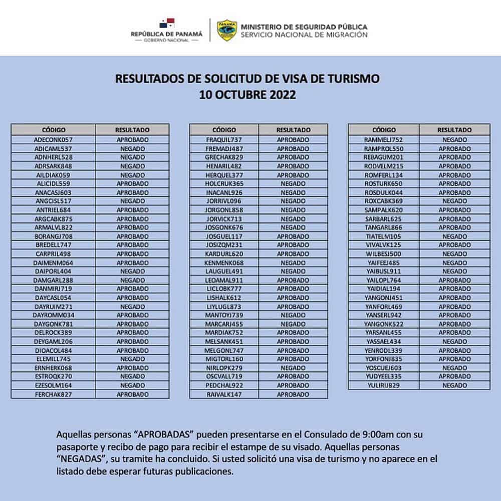 resultados de visas de turismo