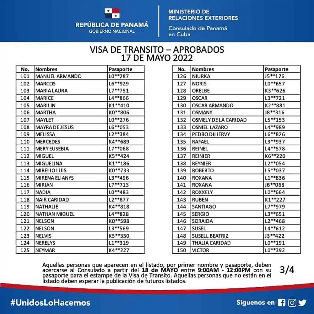 listado de aprobados visado de transito panama 17 de mayo 2022