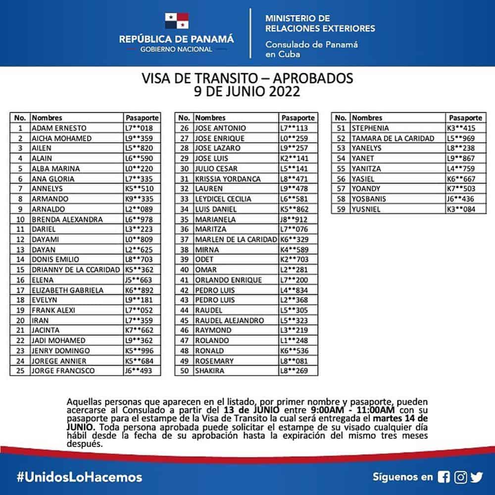 resultados visa de transito panama cubanos 9 junio