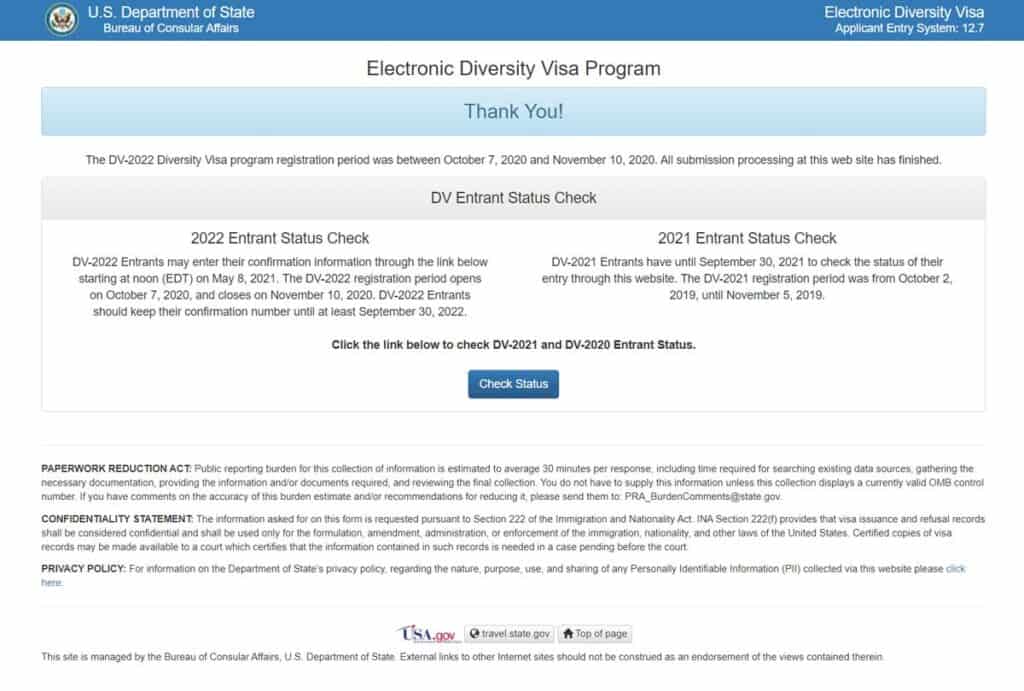 Resultados Lotería de Visas de Estados Unidos 2022