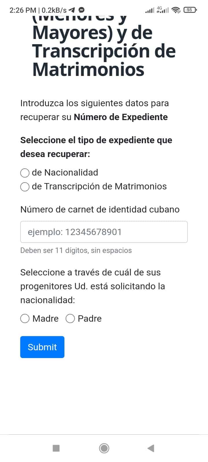 seleccionar por cuál de sus progenitores está solicitando la nacionalidad