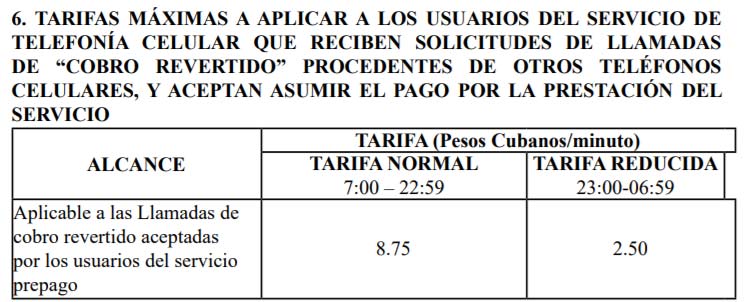 tarifa llamadas cobro revertido etecsa