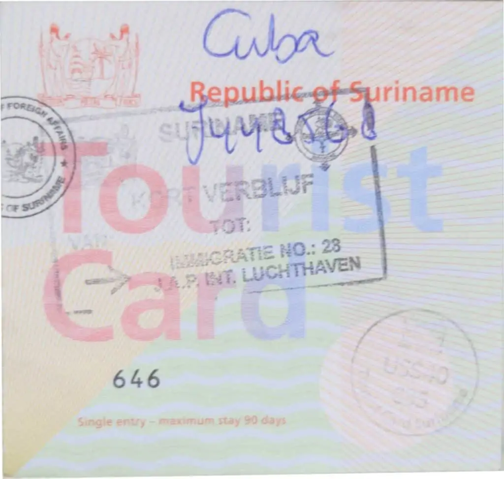 tarjeta de turismo surinam
