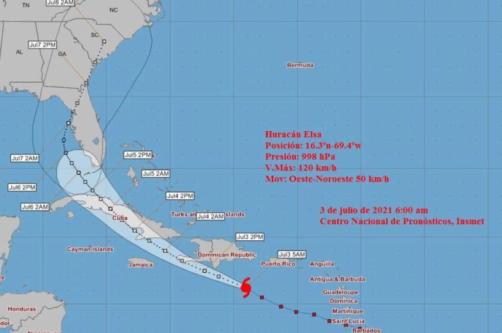 trayectoria huracan elsa sabado 3 de julio 6am