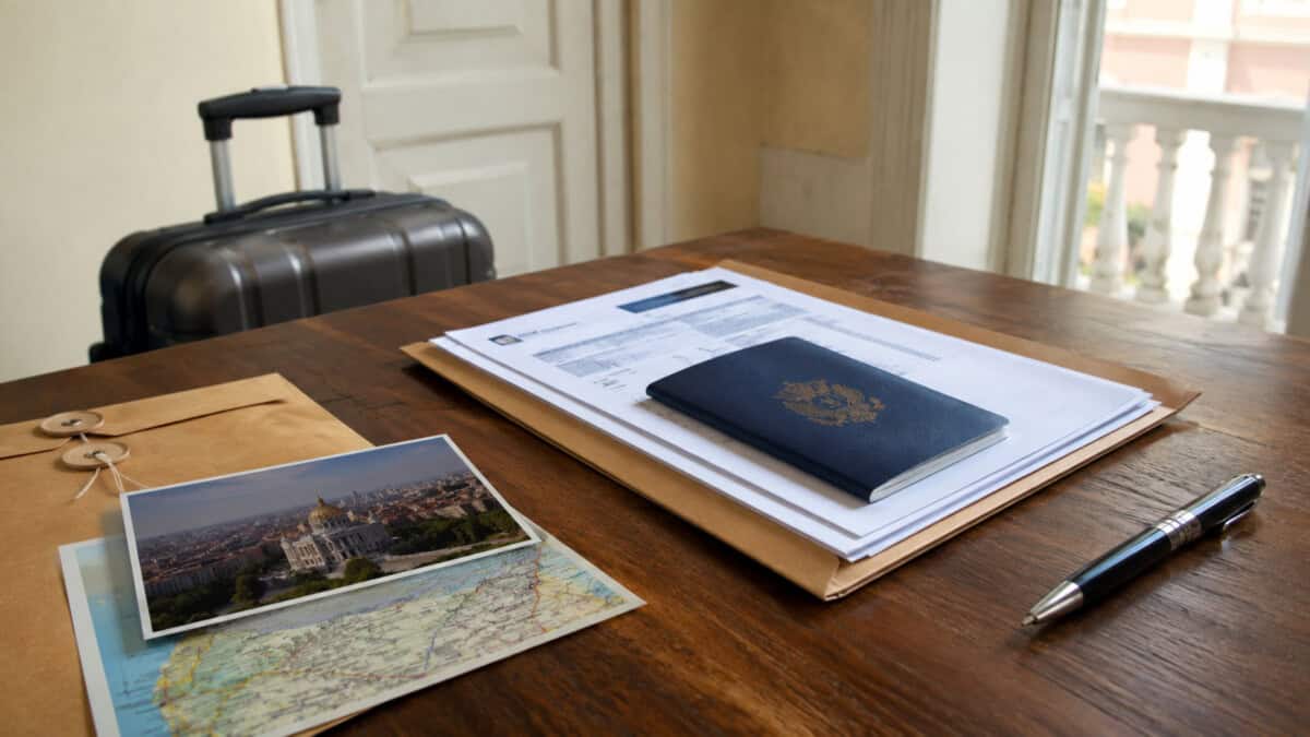 Pasaporte cubano y documentos organizados sobre una mesa para solicitar una visa de viaje a México.