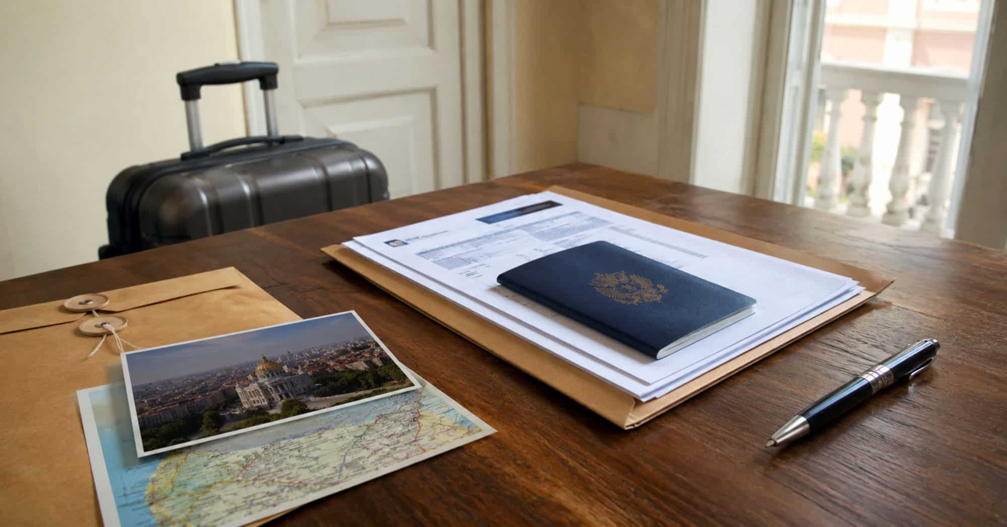 Pasaporte cubano y documentos organizados sobre una mesa para solicitar una visa de viaje a México.